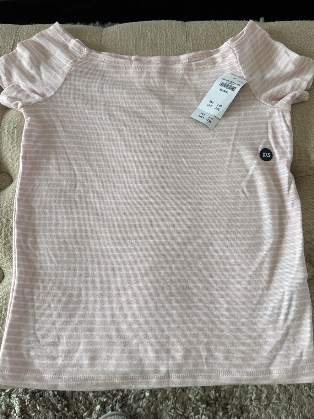 Hollister Girls' Pale Pink & White Striped Short Sleeve Tee